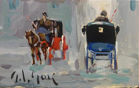 Art work by Gino Paolo Gori Carrozze - oil table 